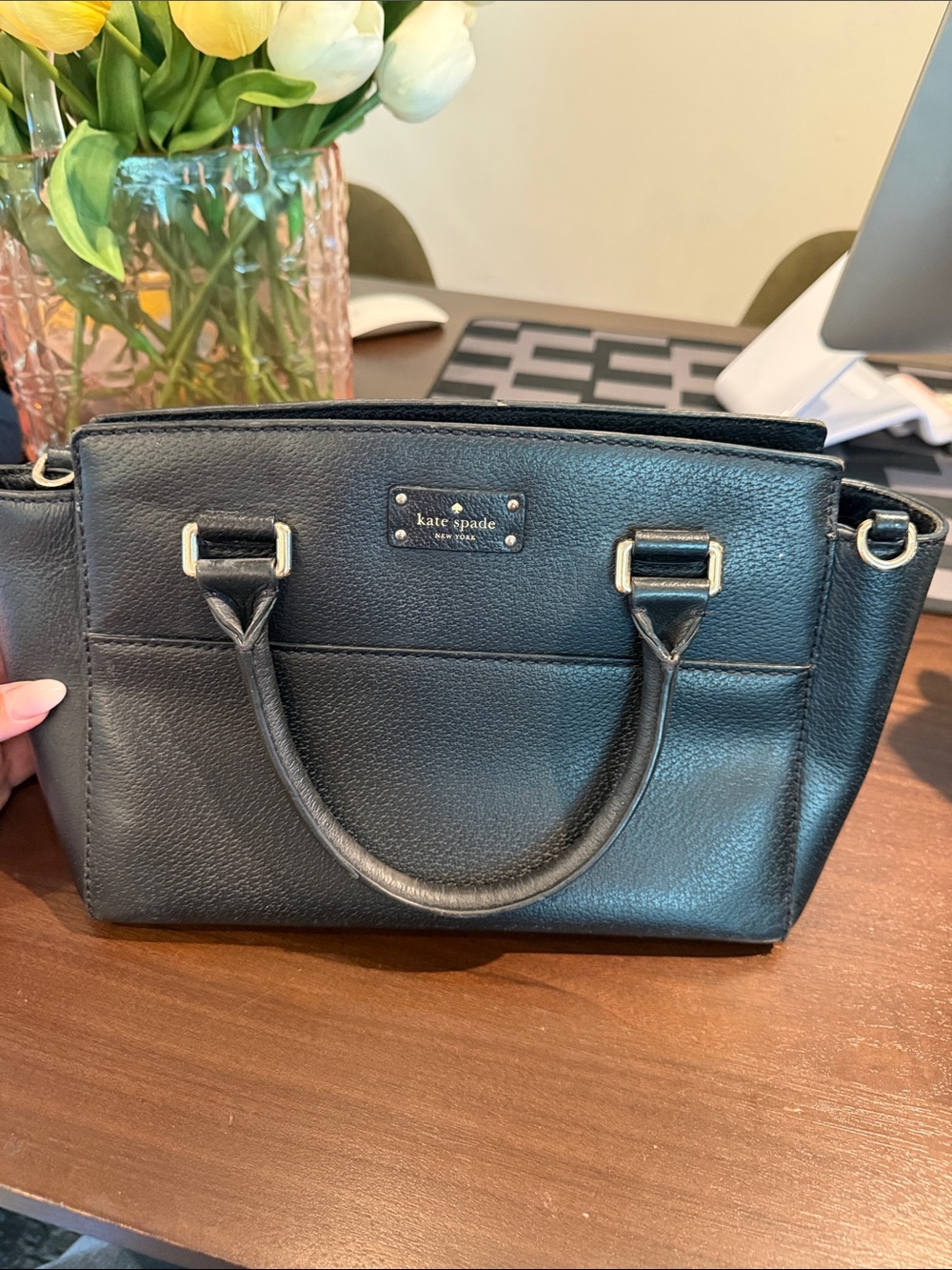 kate spade Black Pebbled Leather Satchel with Gold Hardware